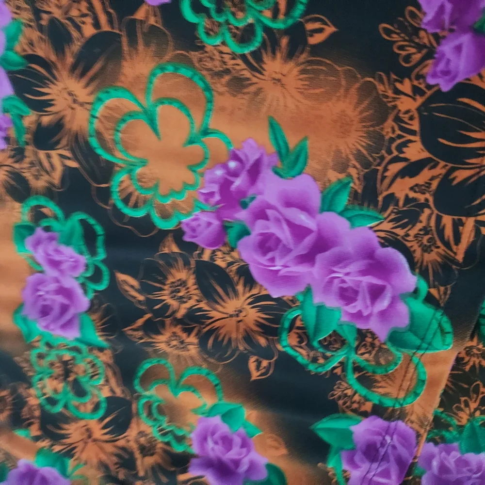 Floral Two-Piece Capri Loungewear Set Purple & Orange Print Comfy Relaxed Fit